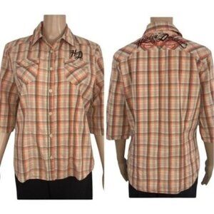Harley-Davidson Women’s Size Medium plaid button down shirt Embroidered